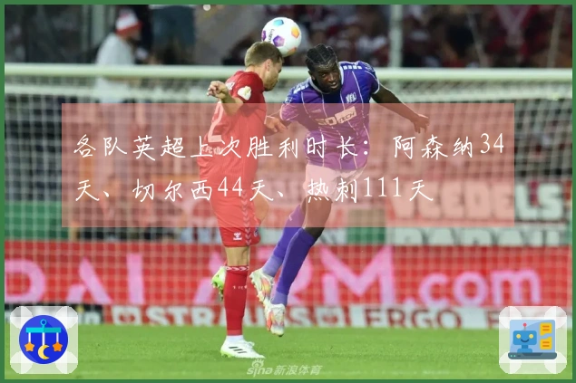 各队英超上次胜利时长：阿森纳34天、切尔西44天、热刺111天